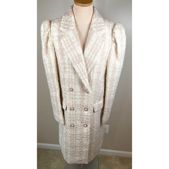 LoveShackFancy Asryn Tweed Double Breasted Winter White Long Coat Size XL - Picture 3 of 9